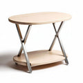 Foldable oval side table with wooden top and metal legs 60 x 40 x 50cm