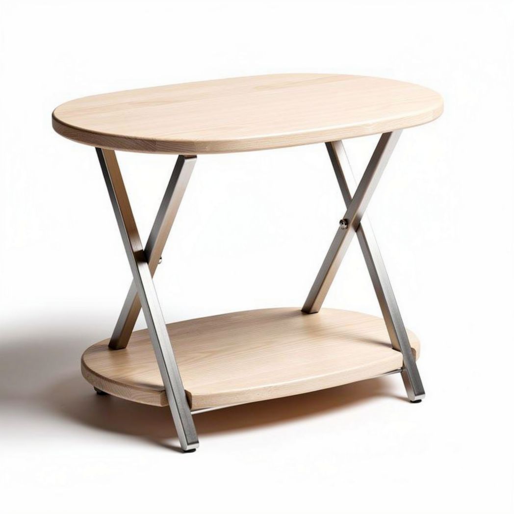Foldable oval side table with wooden top and metal legs 60 x 40 x 50cm