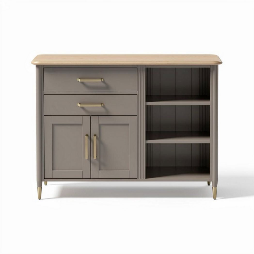 Gray storage console with two drawers and shelves 80 x 40 x 80cm