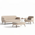 Beige fabric upholstery living room sofa set with coffee table and accent chair