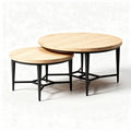 Nest of round coffee tables with oak top and black metal legs 60 x 60 x 45cm