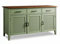 Green wood sideboard with three drawers and double door storage cabinet 150 x 45 x 80cm