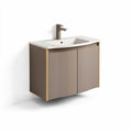 Wall-mounted bathroom vanity with ceramic sink and wooden cabinet 60 x 45 x 40cm in beige finish