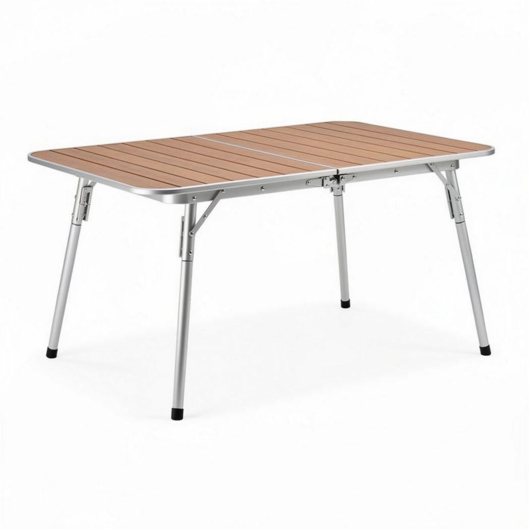 Aluminum folding table with wooden top suitable for outdoor activities 120 x 60 x 74cm