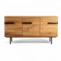 Wooden sideboard with ribbed design and black metal handles 150 x 45 x 75cm