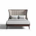 Wooden upholstered bed frame with headboard and two pillows 200 x 160 x 100cm