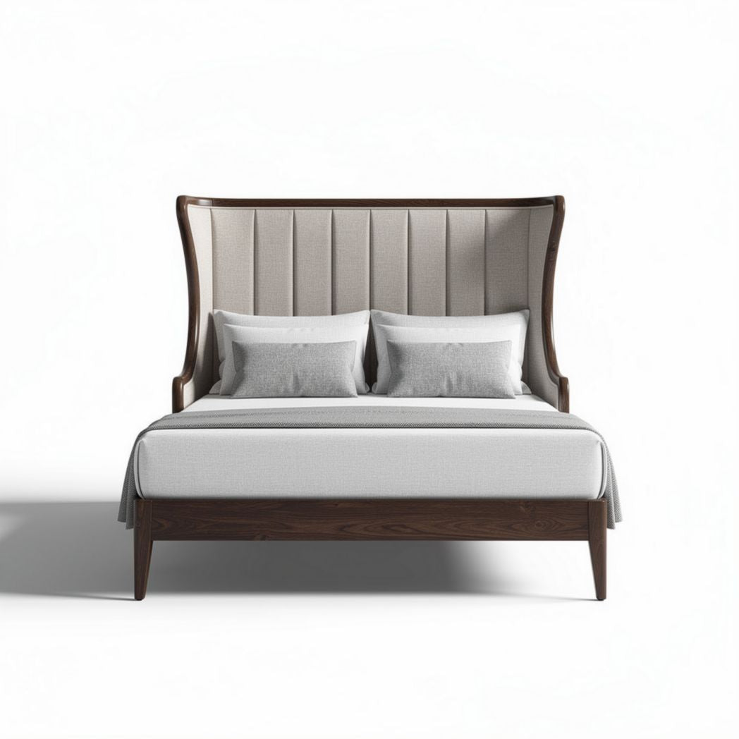 Wooden upholstered bed frame with headboard and two pillows 200 x 160 x 100cm