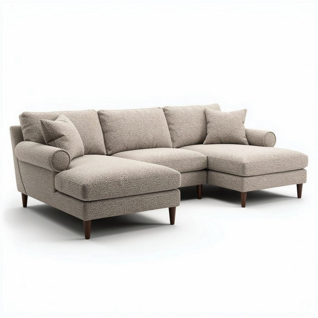 Sectional sofa in beige fabric with wooden legs 200 x 90 x 85cm