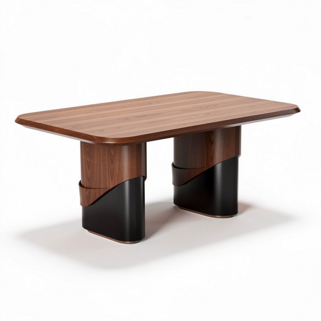 Walnut dining table with black metal base 180 x 90 x 75cm