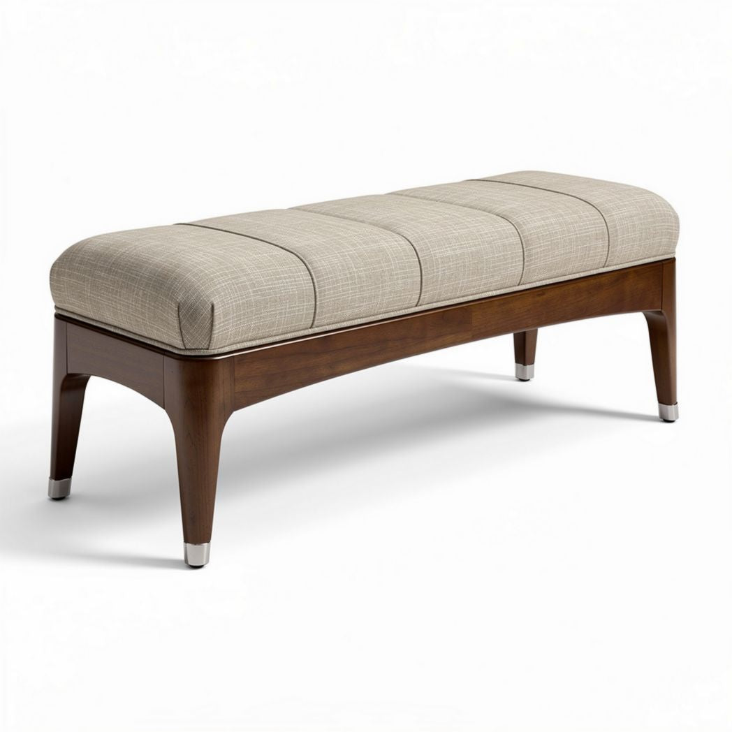 Upholstered bench with wood frame and fabric seating 150 x 50 x 45cm